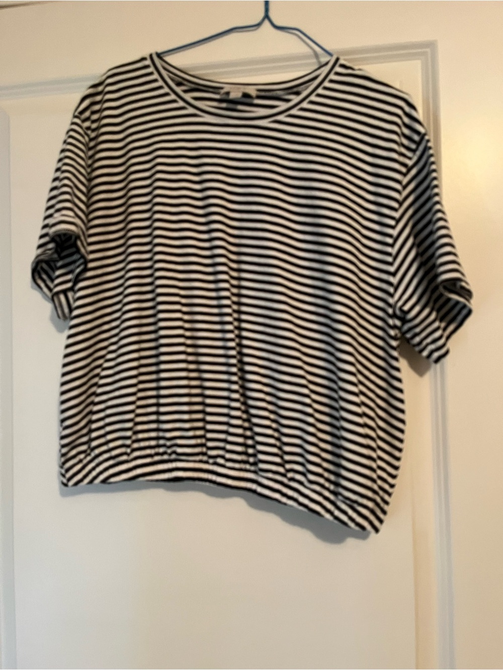 LOFT Black and White Striped Short Sleeve Tee